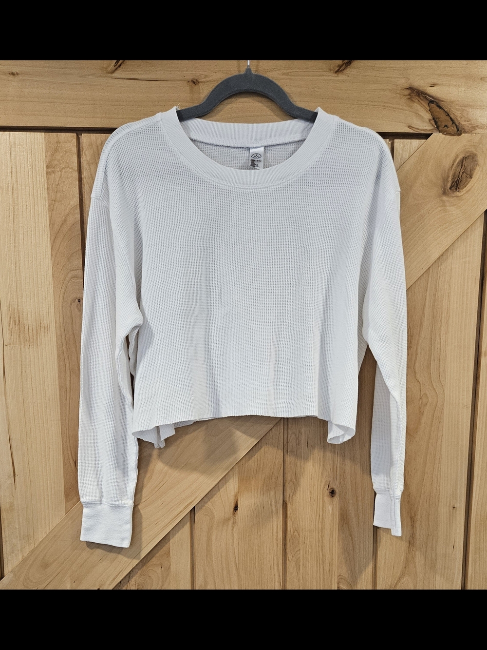 Alternative White Waffle-Knit Long-Sleeve Crop Top